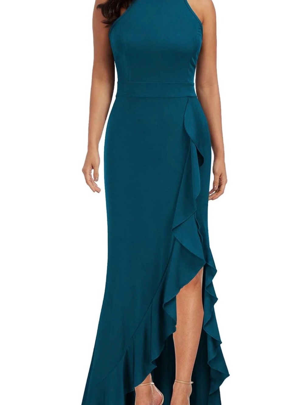 Woosea green/Teal One-Shoulder Ruffle Maxi Dress